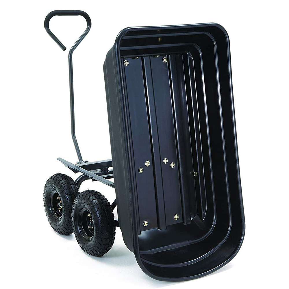 Poly Garden Dump Cart with Steel Frame and 10-in. Pneumatic Tires, 600-Pound Capacity, Black