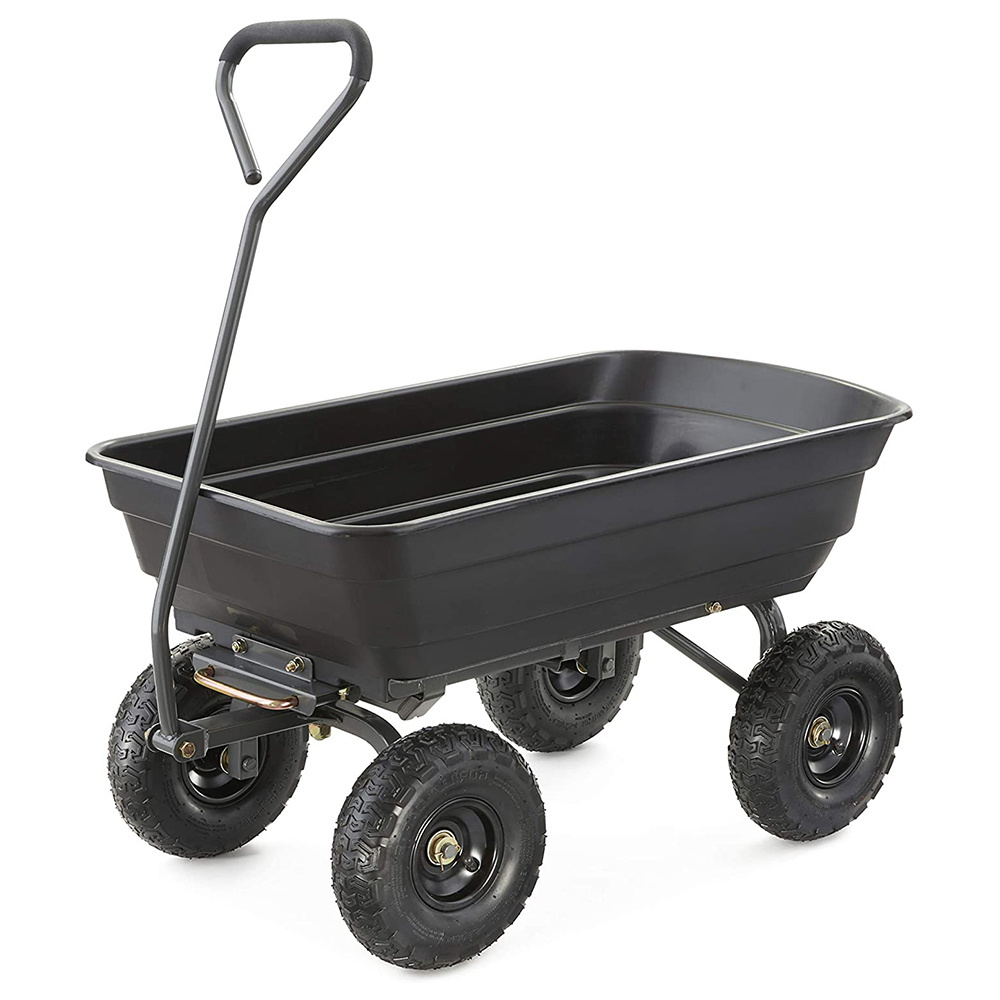 Poly Garden Dump Cart with Steel Frame and 10-in. Pneumatic Tires, 600-Pound Capacity, Black