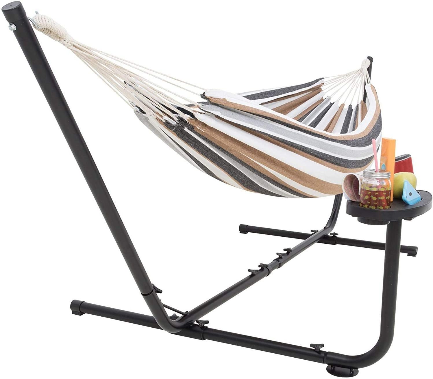 2 People Outdoor Double Hammock with Frame - with Cup and Book Holder