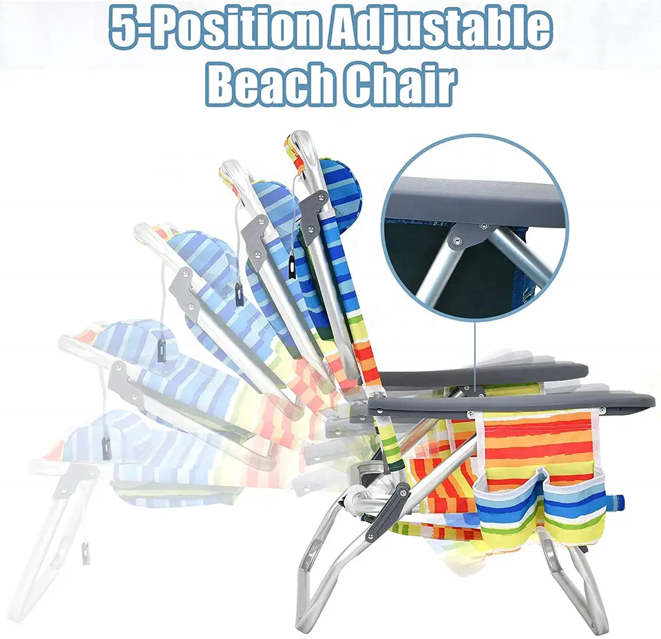 2-Pack Folding Backpack Beach Chair Table Set 5-Position Outdoor Reclining Chair