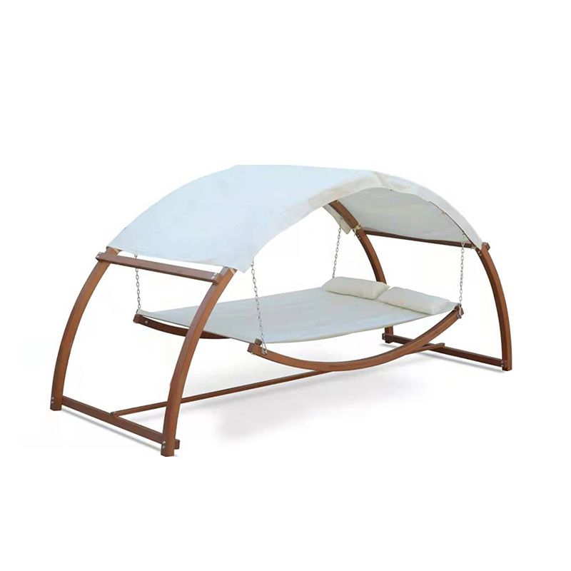 Garden Outdoor Double Arched Larch Frame White Hammock Swing Bed with Canopy for Garden Courtyard Park