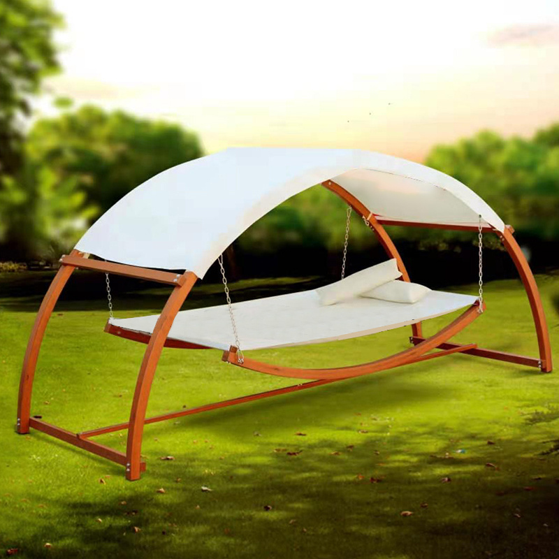 Garden Outdoor Double Arched Larch Frame White Hammock Swing Bed with Canopy for Garden Courtyard Park