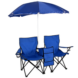 Picnic Double Folding Chair with Umbrella Table Cooler Fold Up Beach Camping Chair