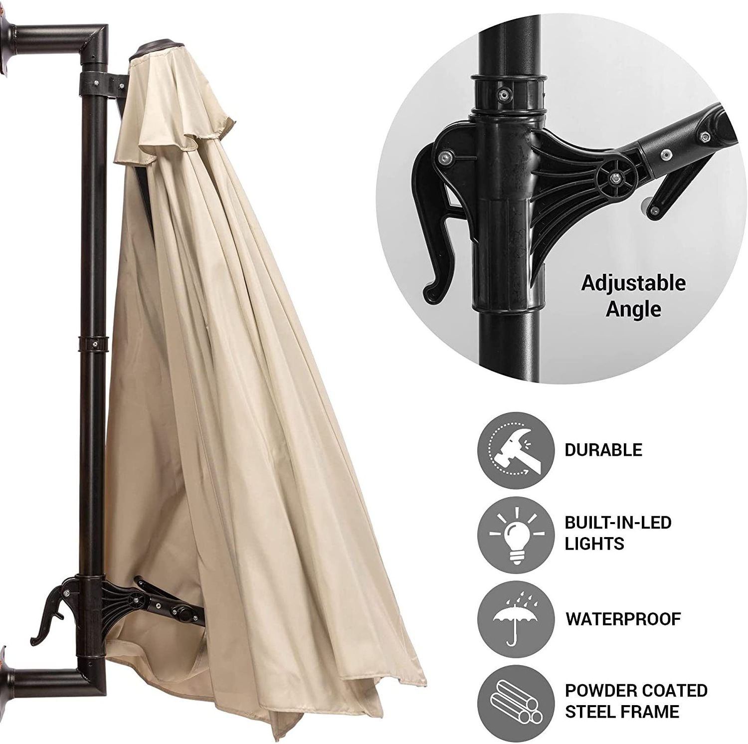 Wall Umbrella With Folding System - Mountable ParasolBalcony Weatherproof Garden Umbrella Made Of Robust Aluminium