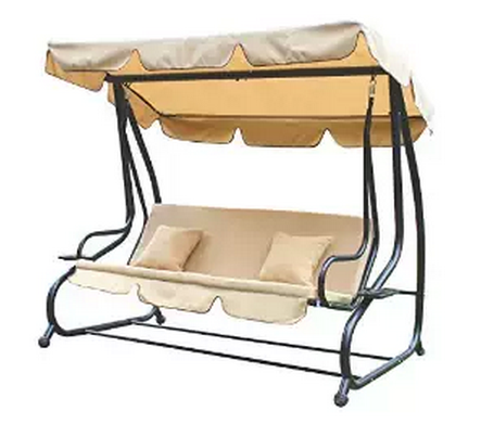 Canopy Awning Porch Swings Bench, Outdoor Chair for Two or Three, Beige