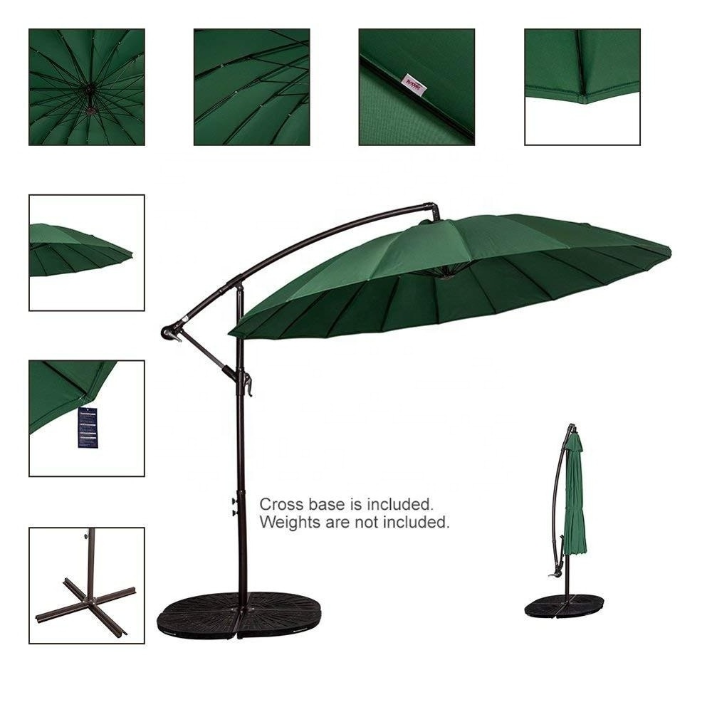 9Feet Outdoor Patio Umbrellas Garden Parasol with Base Sun Cant Offset Umbrella with Fiberglass Umbrella, Dark Green