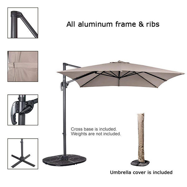 10FT Patio Outdoor 360 Rotation Hanging Taupe Roma Cantilever Umbrella