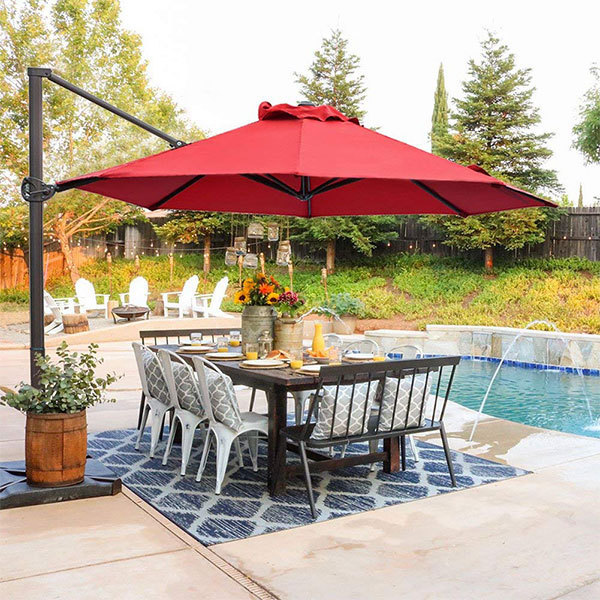 11FT Outdoor Hanging Red Roma Cantilever Umbrella