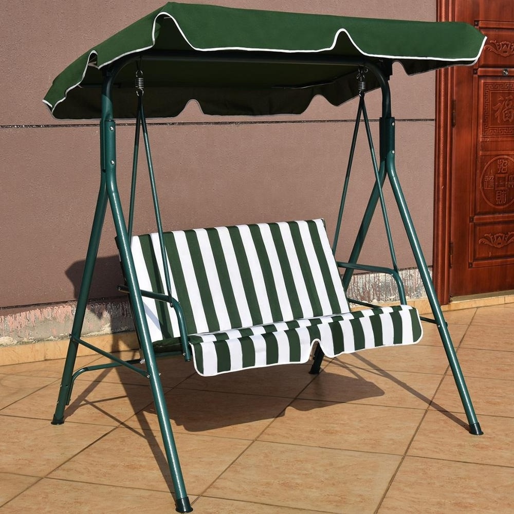 Loveseat Patio Canopy Swing Glider Hammock Chair Cushioned Steel Frame Outdoor Green