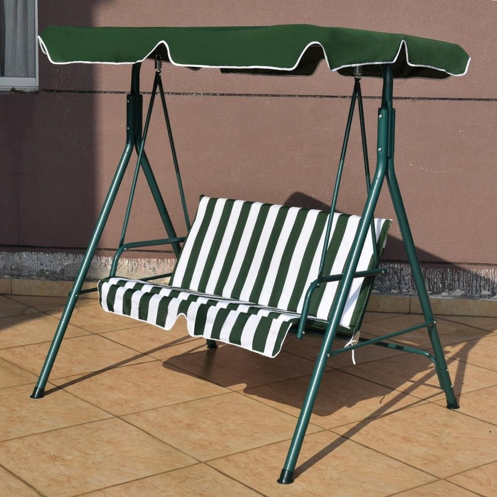 Loveseat Patio Canopy Swing Glider Hammock Chair Cushioned Steel Frame Outdoor Green