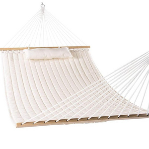 Quilted Fabric Hammock with Pillow and Spreader Bars