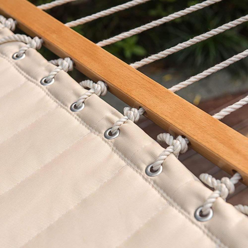 Quilted Fabric Hammock with Pillow and Spreader Bars