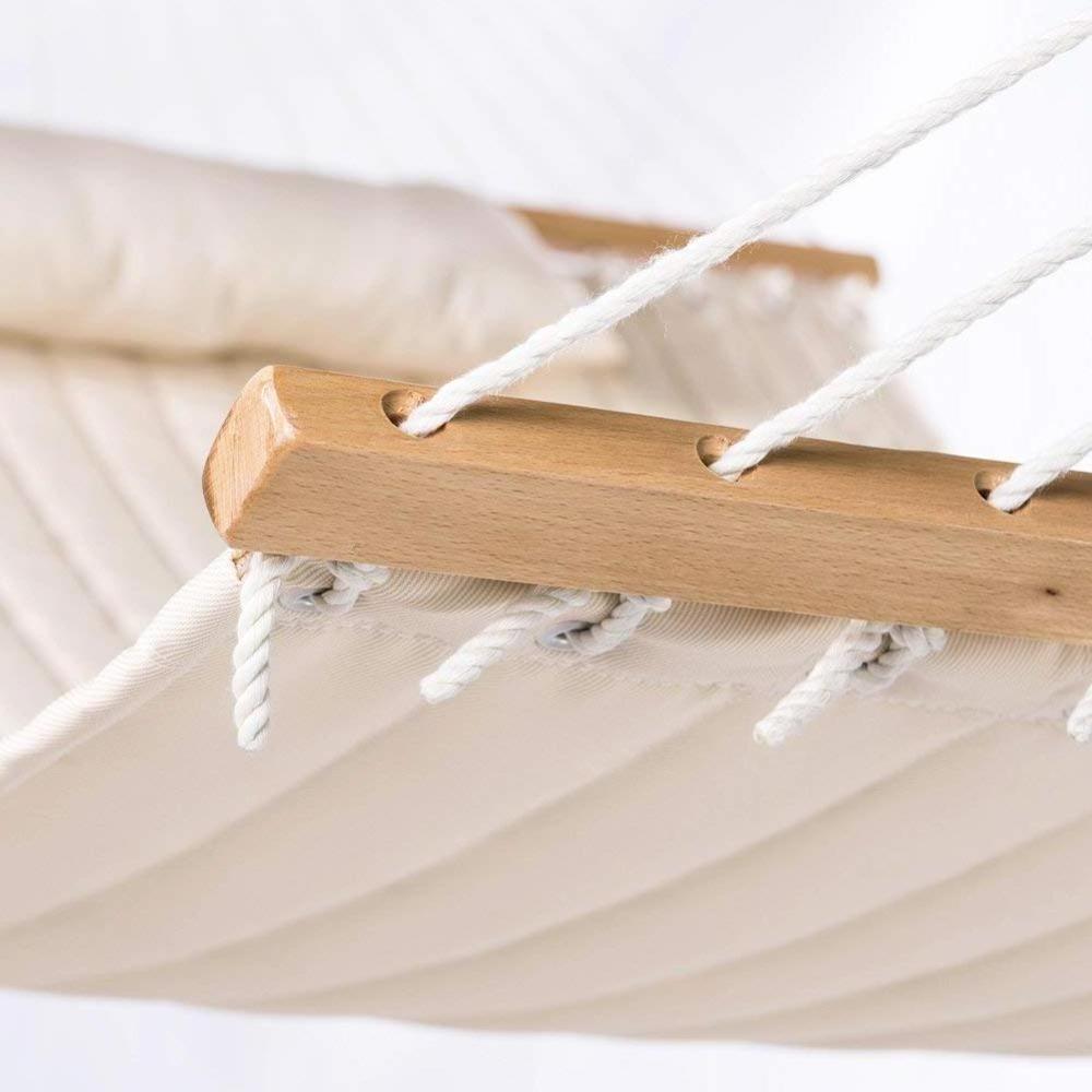 Quilted Fabric Hammock with Pillow and Spreader Bars