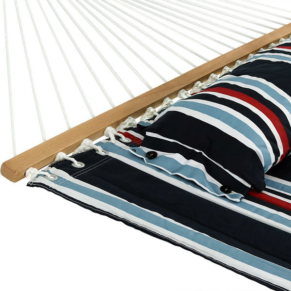 11FT Red Stripe Double Quilted Fabric Hammock with Pillow