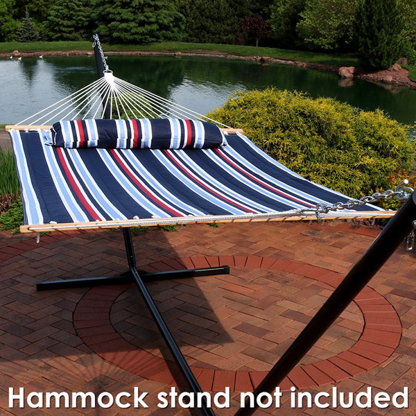 11FT Red Stripe Double Quilted Fabric Hammock with Pillow