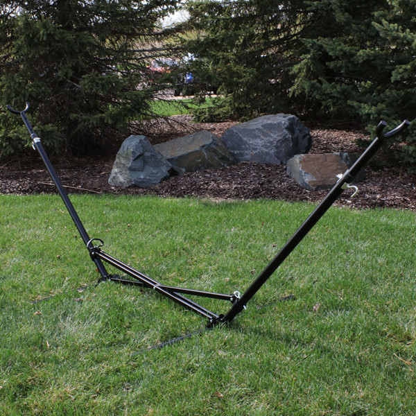 Adjustable Garden Portable Black Steel Folding Hammock Stand