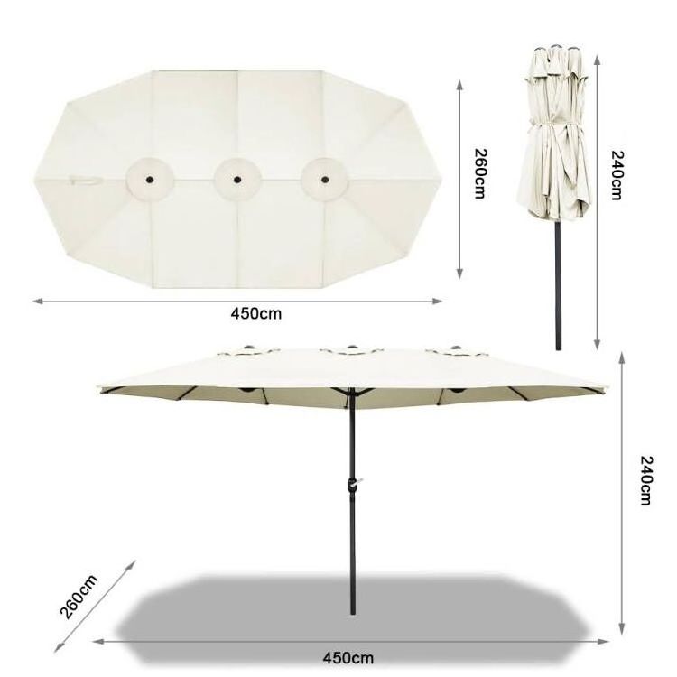 Double-side Garden Parasol Market Sun Umbrella with Hand Crank for Terrace, Balcony,Garden,Pool,Outdoor