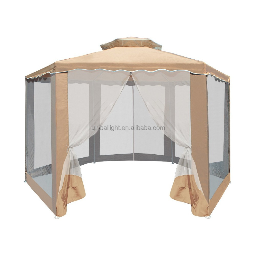 Garden Sand Double Roof Hexagon Patio Gazebo with Netting