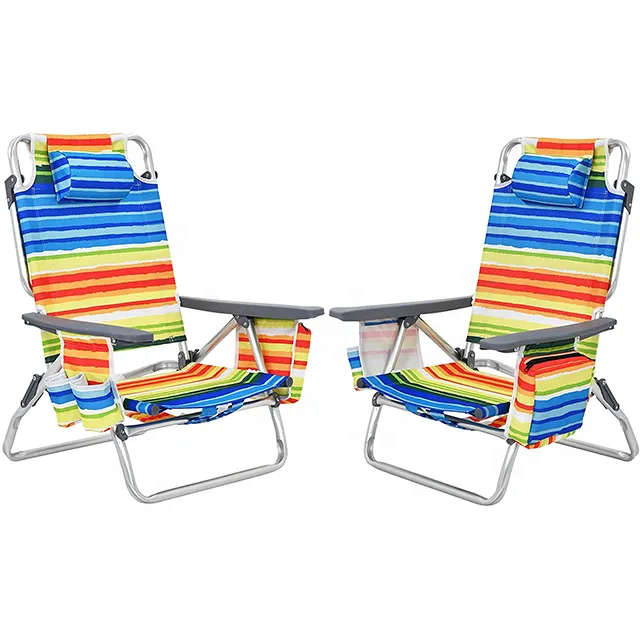 2-Pack Folding Backpack Beach Chair Table Set 5-Position Outdoor Reclining Chair