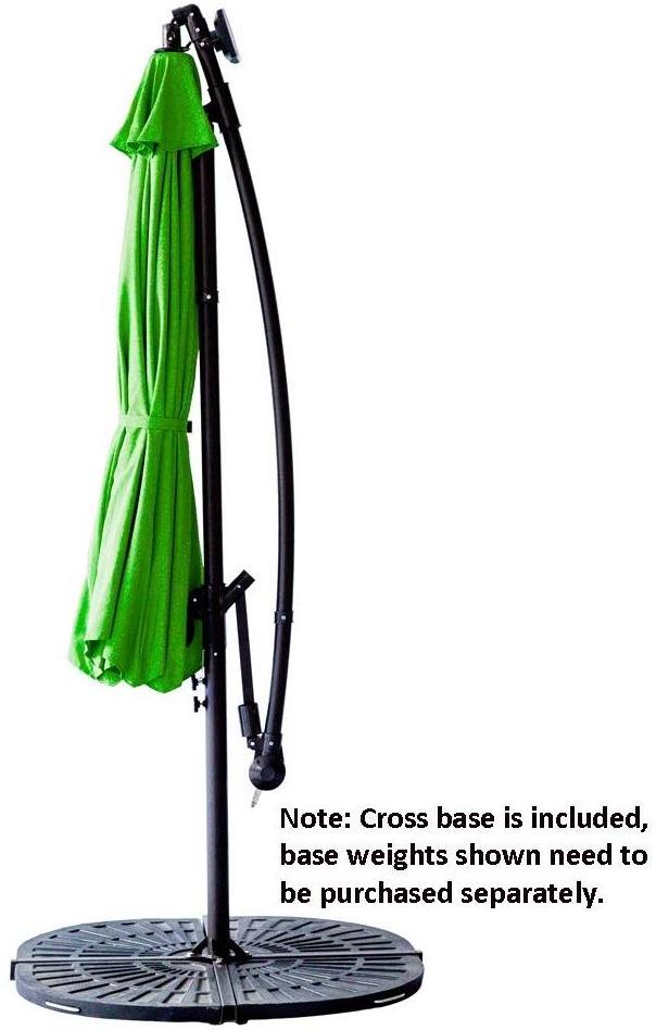 10FT Apple Green Offset Cantilever Hanging Umbrella with Solar LED Lights for Large Outdoor Patio Table Balcony