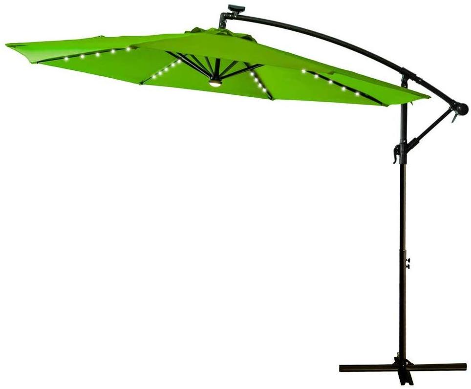 10FT Apple Green Offset Cantilever Hanging Umbrella with Solar LED Lights for Large Outdoor Patio Table Balcony