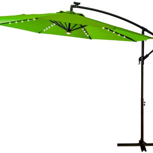 10FT Apple Green Offset Cantilever Hanging Umbrella with Solar LED Lights for Large Outdoor Patio Table Balcony