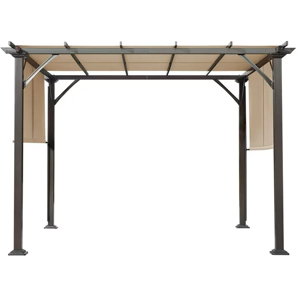 10' x 10' Outdoor Steel Frame Pergola Gazebo with Shade Canopy for Patio, Garden, Deck