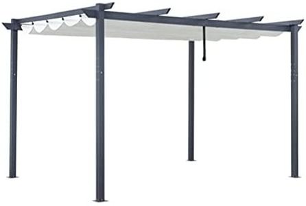 10x13FT Aluminum Outdoor Retractable Canopy Pergola with Cream White Color