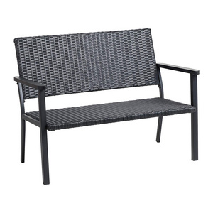 Outdoor Black Metal Wicker Loveseat Bench Chair for Outside Patio Porch