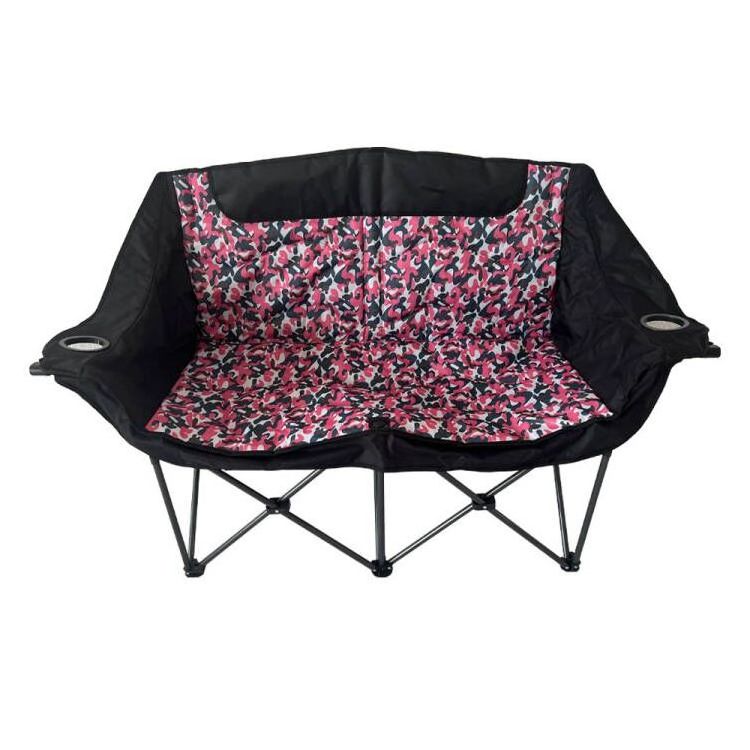 Double Camping Chair Fully Padded Folding Loveseat With Cup Holder Wine Glass Holders