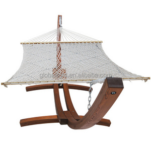 Wooden curved arc hammock stand with cotton rope hammock for rest for hot sale