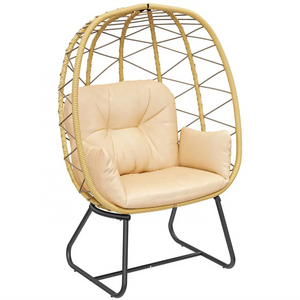 Egg Chair Outdoor Indoor Wicker Lounger with Stand and Cushions Egg Basket Chair for Patio Backyard Porch