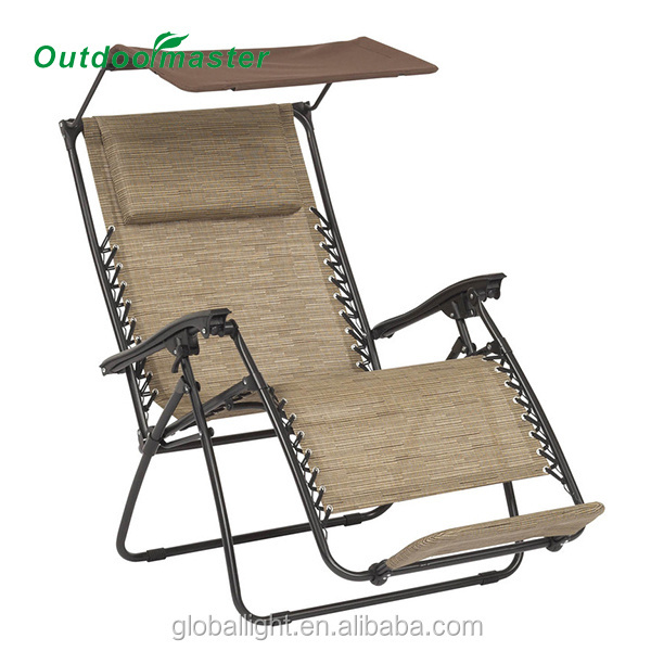 Oversized Lounger Folding Patio Zero Gravity Chair with canopy, footrest, Brown