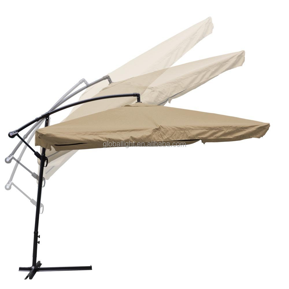 9X9 Offset Tan Umbrella w/ Mesh Patio Offset Tilt Post Deck Gazebo Outdoor Shade