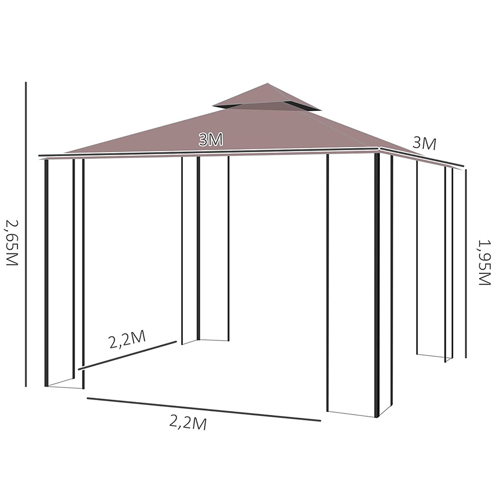 3 x 3 m Outdoor Gazebo Garden Gazebo Party Tent Marquee Double Roof  Replacement Canopy Top Cover With Sides