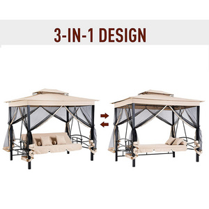 Outdoor 3-Seater Garden Swing with Gazebo and Side Walls, Reclining Function, Steel + Polyester 232 x 149 x 245 cm