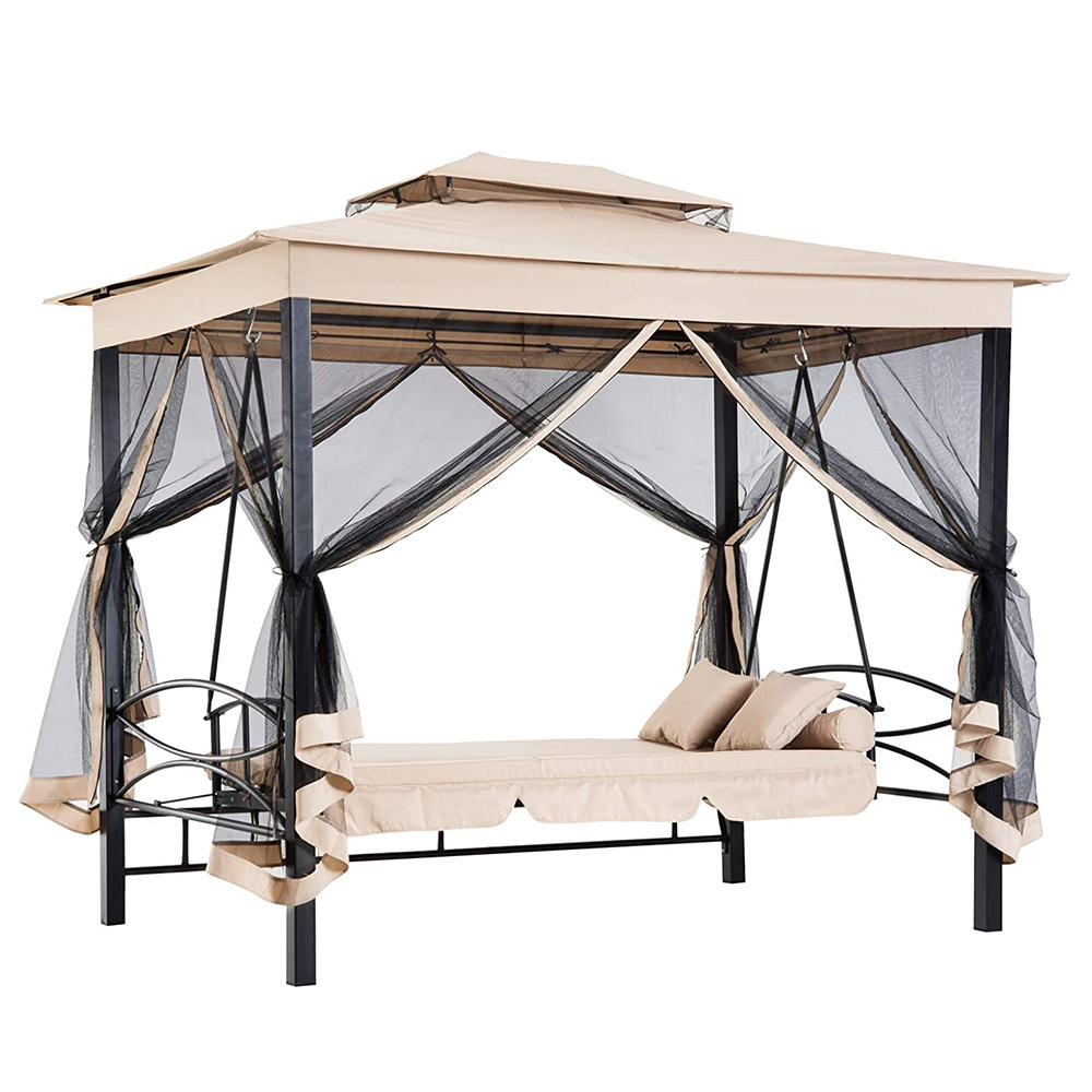 Outdoor 3-Seater Garden Swing with Gazebo and Side Walls, Reclining Function, Steel + Polyester 232 x 149 x 245 cm