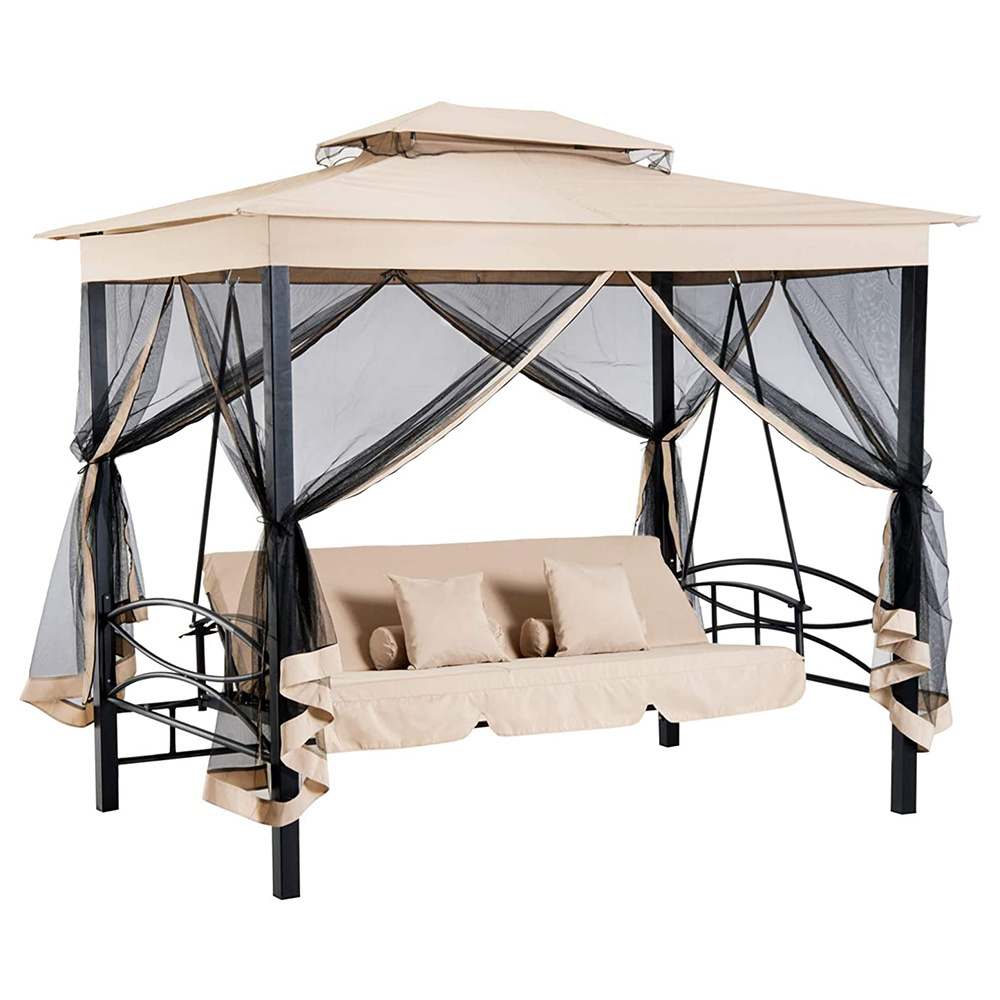 Outdoor 3-Seater Garden Swing with Gazebo and Side Walls, Reclining Function, Steel + Polyester 232 x 149 x 245 cm