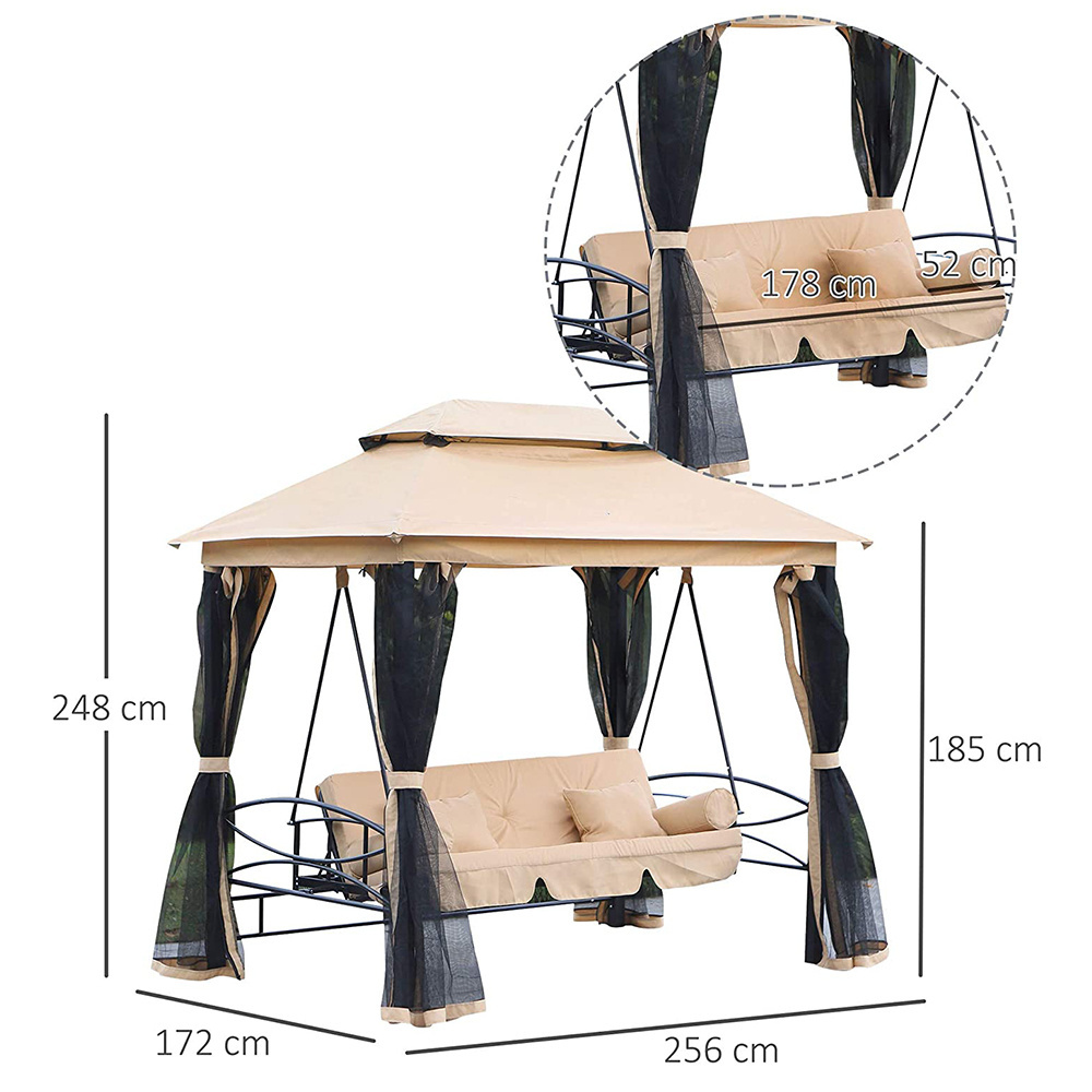 Outdoor 3-Seater Garden Swing with Gazebo and Side Walls, Reclining Function, Steel + Polyester 232 x 149 x 245 cm