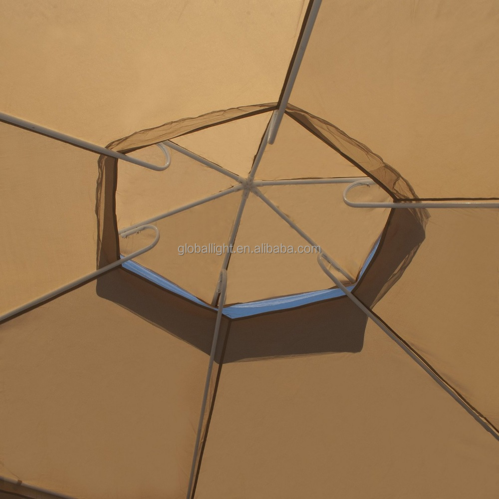 Garden Sand Double Roof Hexagon Patio Gazebo with Netting