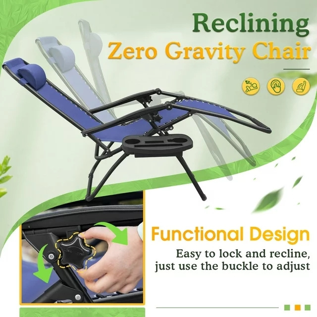 2 Pack Patio Zero Gravity Chair Outdoor Lounge Chair Teslin Fabric Adjustable Recline Chair Seating