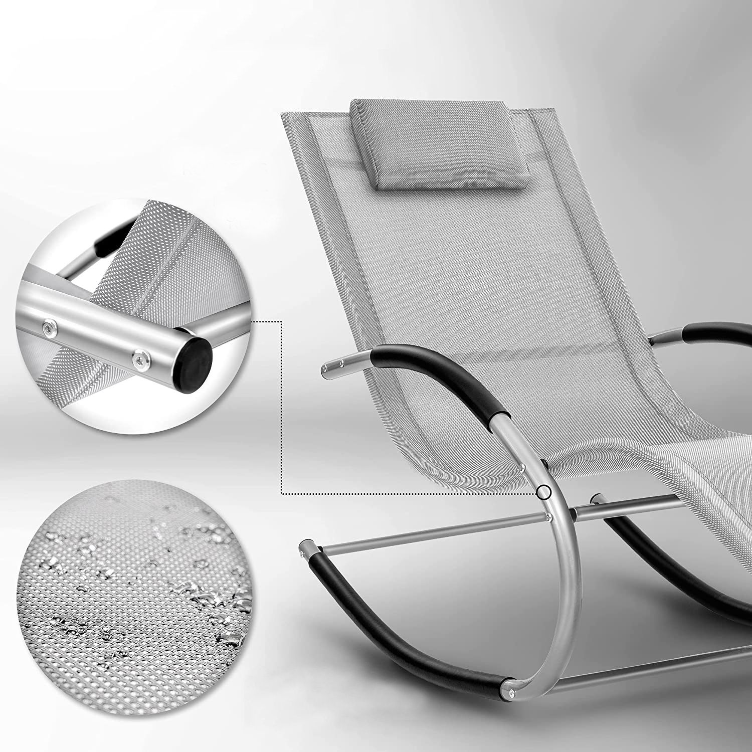 Patio Rocking Chair Curved Rocker Chaise Lounge Chair with Pillow for Beach Yard Pool Outdoor Indoor