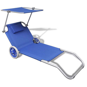 Outdoor Garden Foldable Aluminum Blue Beach Sunbed with Wheels