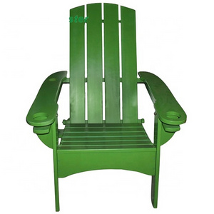 Outdoor Wood Adirondack Chair with Cup Holder Plastic Wood Chair with 4PCS Back Board