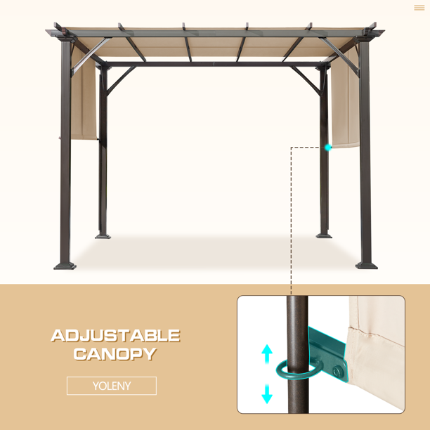 10' x 10' Outdoor Steel Frame Pergola Gazebo with Shade Canopy for Patio, Garden, Deck