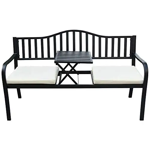 Cast Iron Metal Outdoor Garden Park Bench with Middle Table