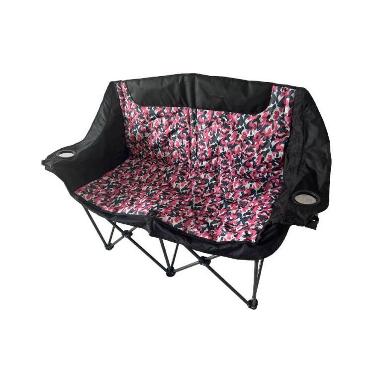 Double Camping Chair Fully Padded Folding Loveseat With Cup Holder Wine Glass Holders