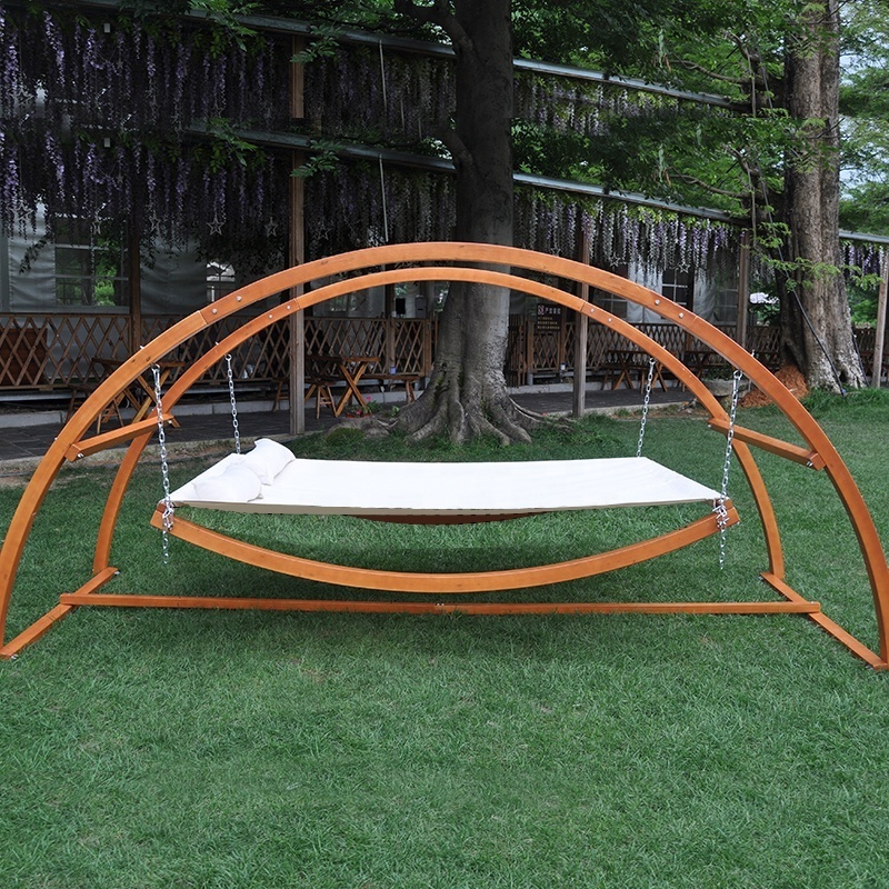 Garden Double Arched Larch Frame White Hammock Swing Bed with Canopy