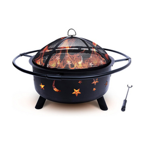 Round Bonfire Wood Burning Firepit for Outside Patio & Backyard with Cooking BBQ Grill Grate, Spark Screen and Fireplace Poker