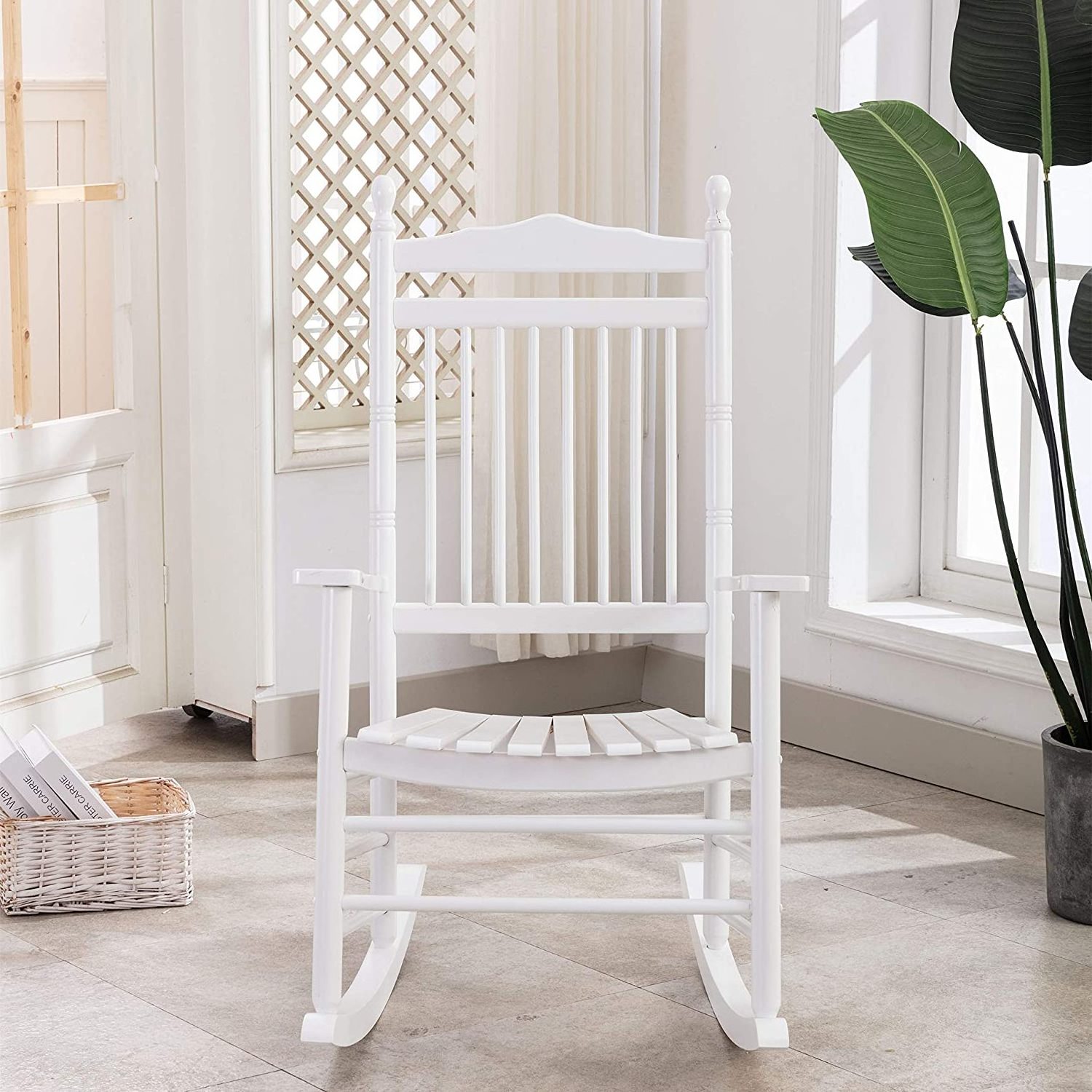 Wooden Rocking Chair Porch Rocker White Outdoor Elegant Indoor